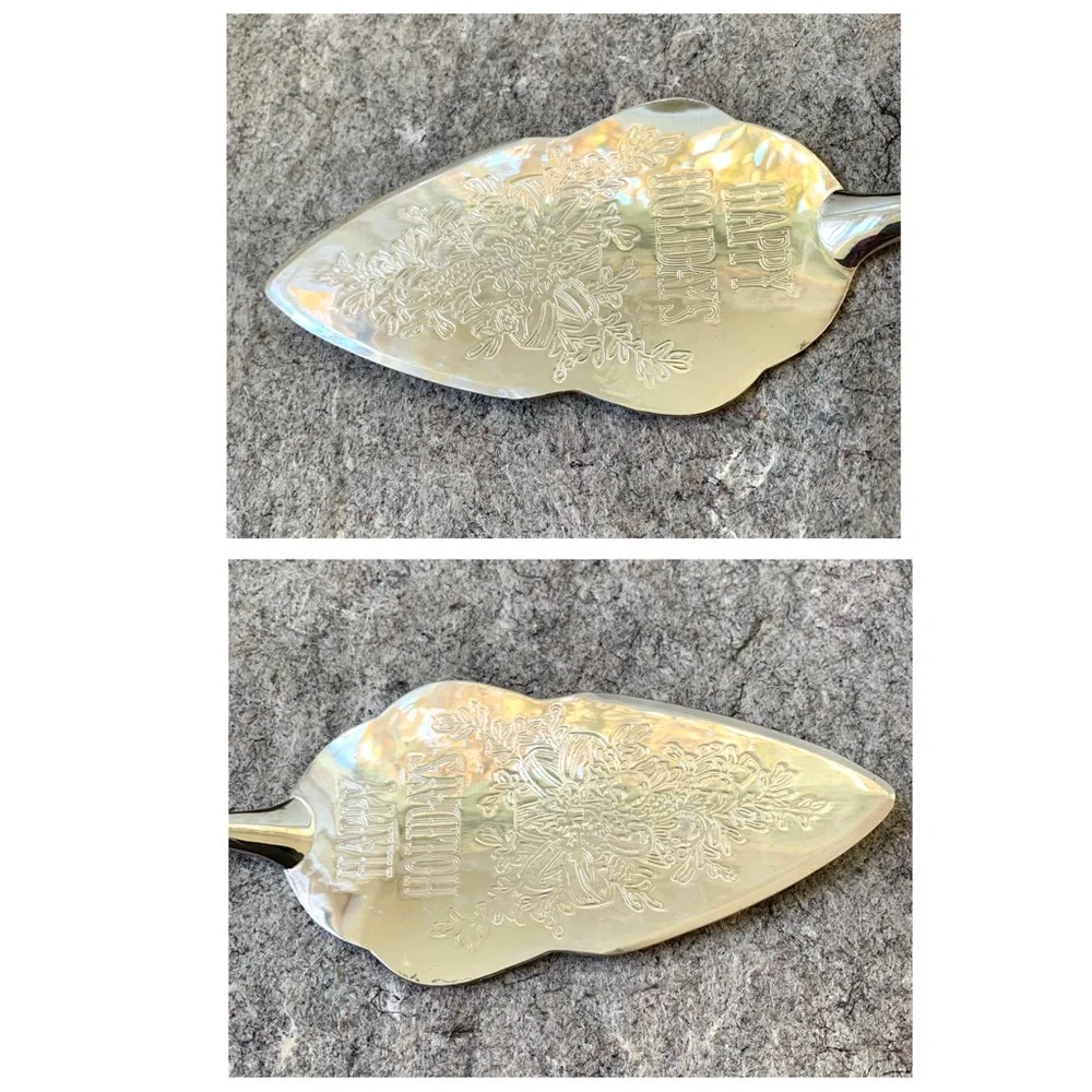 vintage Happy Holidays silver plated pie cake server